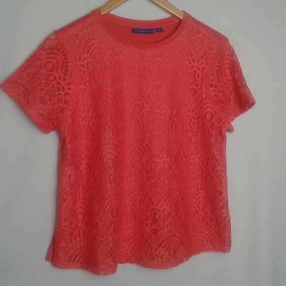 Apt 9 Womans Medium coral melon Orange With Lace Overlay Top - Picture 1 of 5